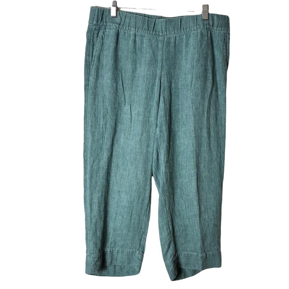 Nwot Pure Jill Linen Pants MP Trapunto-Stitched in Steel Blue Melange